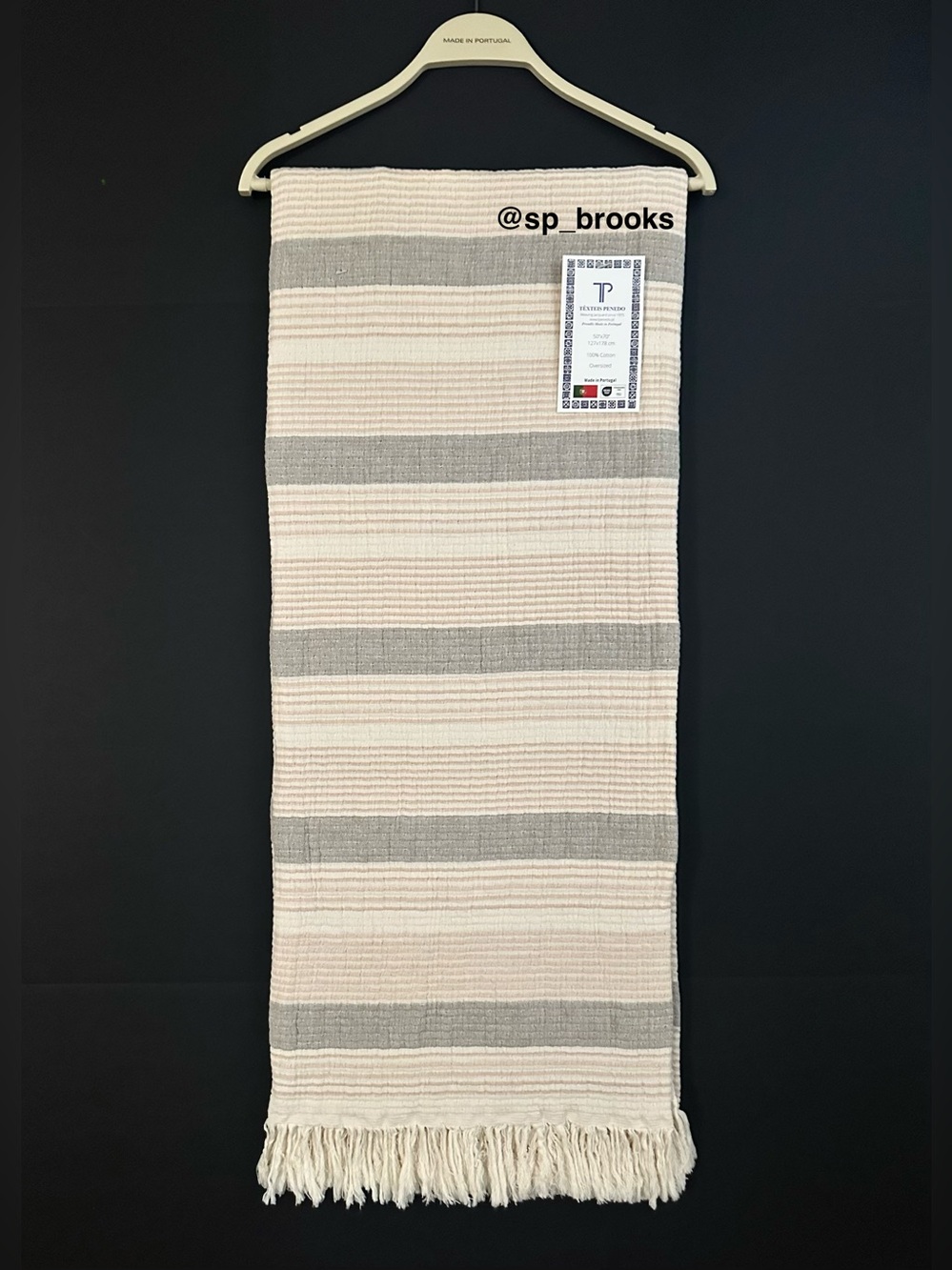🎁Texteis Penedo Throw Blanket - Gray and Tan Stripe Pattern -Cotton Mixed Stripe